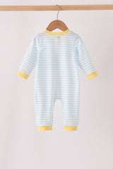 Blue Excavator Applique Stripe Romper