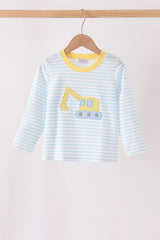 Blue Excavator Applique Stripe Top