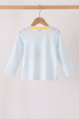 Blue Excavator Applique Stripe Top