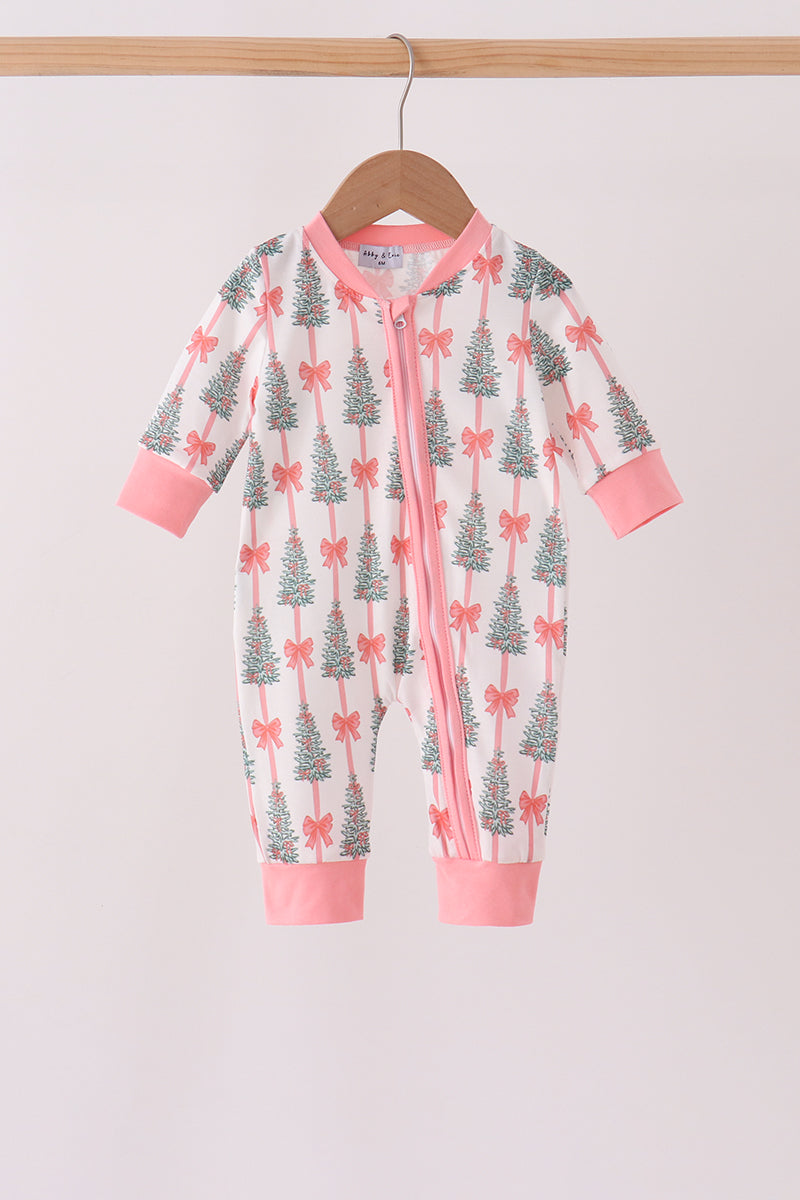 Pink Christmas Tree Bow Romper
