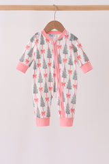 Pink Christmas Tree Bow Romper
