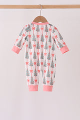Pink Christmas Tree Bow Romper