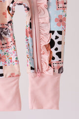 Pink Farm Animals Zip Bamboo Romper