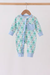 Green santa print ruffle romper