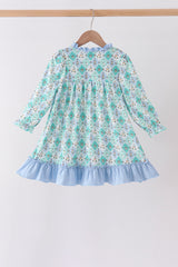 Green santa print ruffle dress