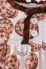 Brown Milk Cookie Print Ruffle Dress