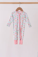 Pink bow cherry zipper bamboo romper