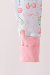 Pink bow cherry zipper bamboo romper