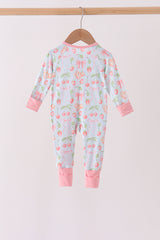 Pink bow cherry zipper bamboo romper