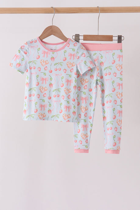 Pink bow cherry bamboo pajama set
