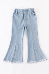 Blue open front girl denim jeans