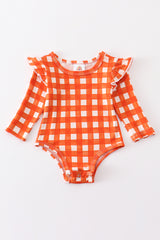 Orange plaid ruffle cotton baby onesie