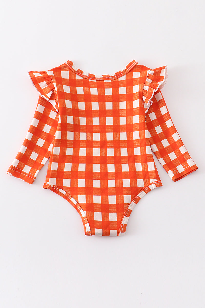 Orange plaid ruffle cotton baby onesie