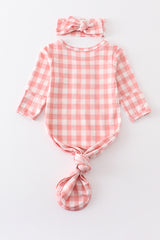 Pink plaid hairband baby gown