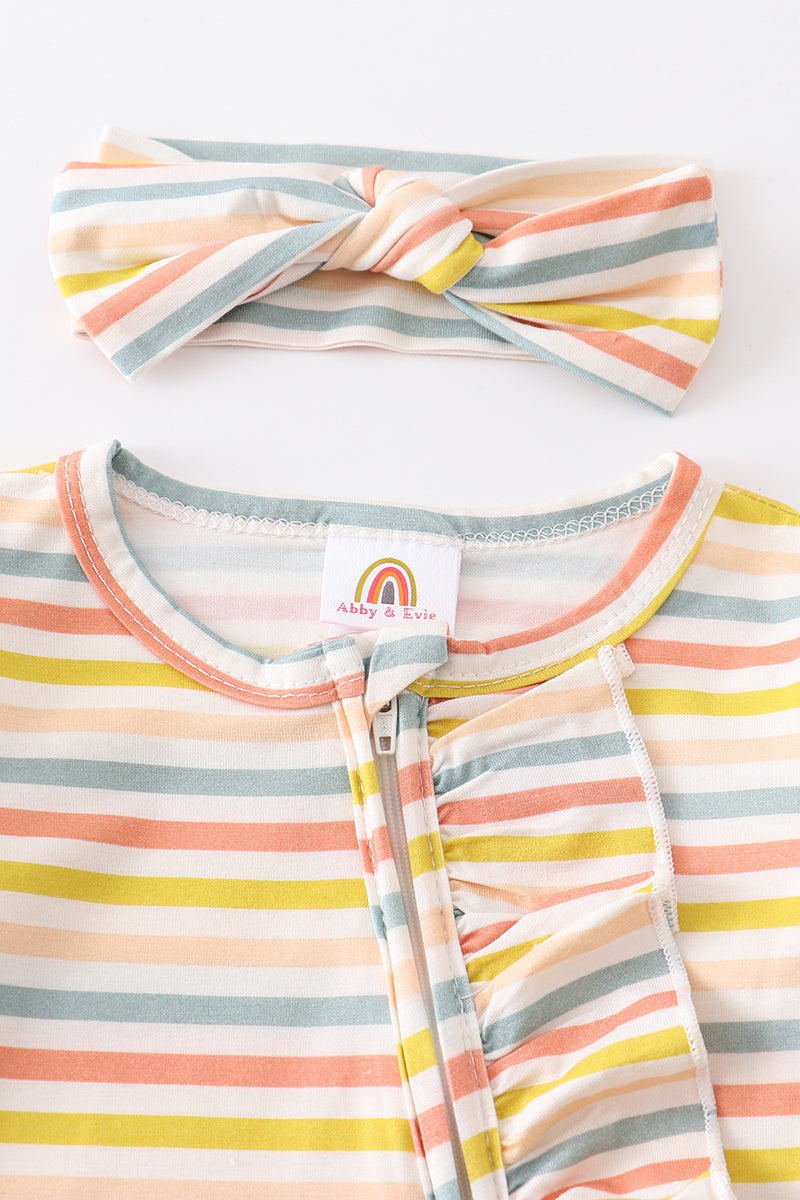 Multicolored stripe 2pc ruffle romper