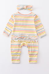 Multicolored stripe 2pc ruffle romper