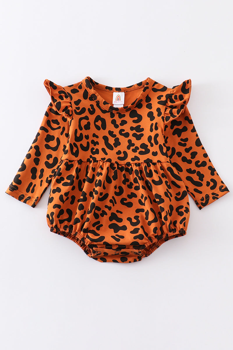 Rust leopard print ruffle girl bubble