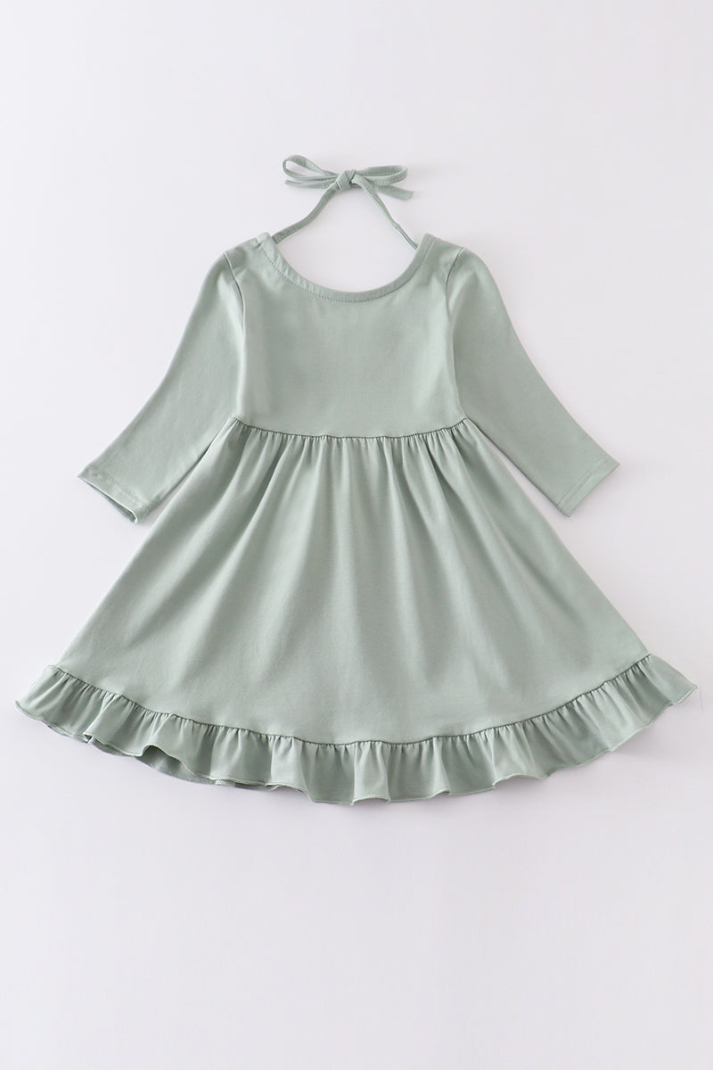 Sage ruffle girl dress