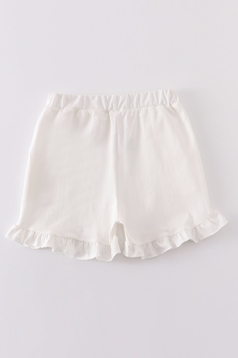 Cream basic ruffle shorts