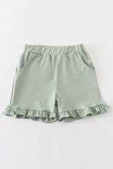 Sage basic ruffle shorts