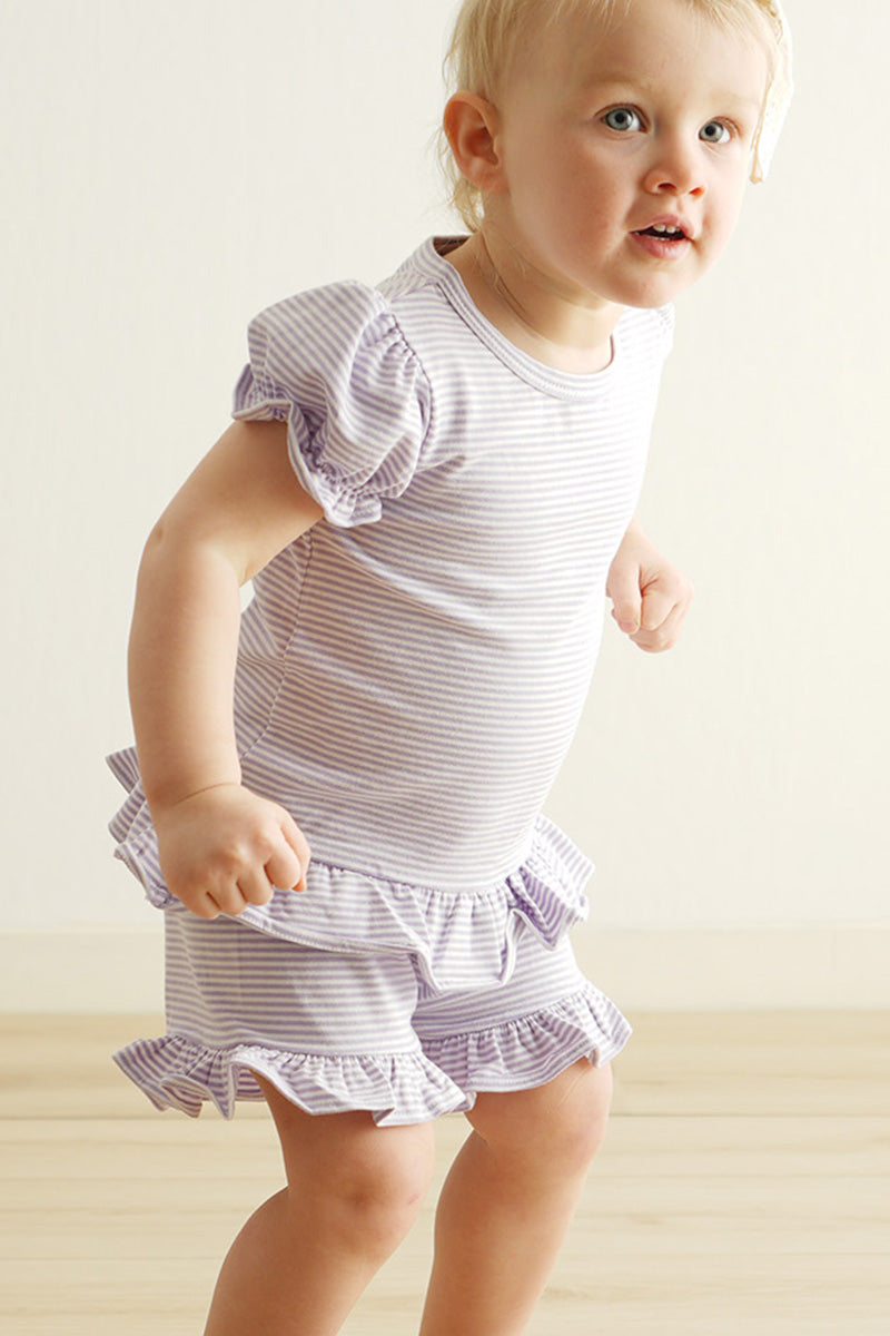 Premium Purple & white stripe basic ruffle shorts