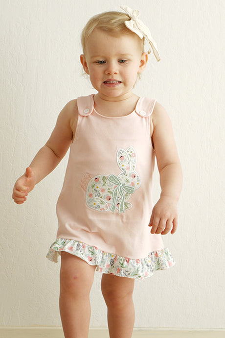 Pink floral bunny applique girl bloomer set