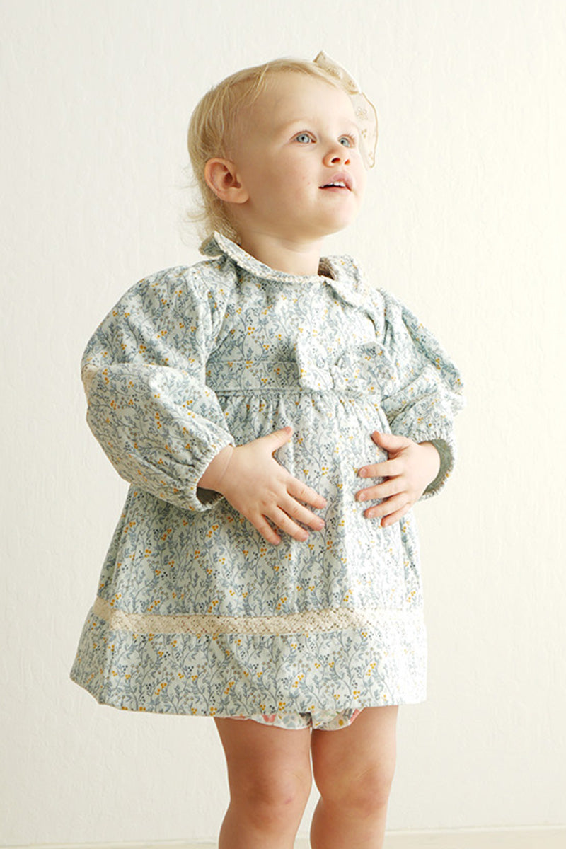 Blue floral corduroy lace dress – Honeydew USA