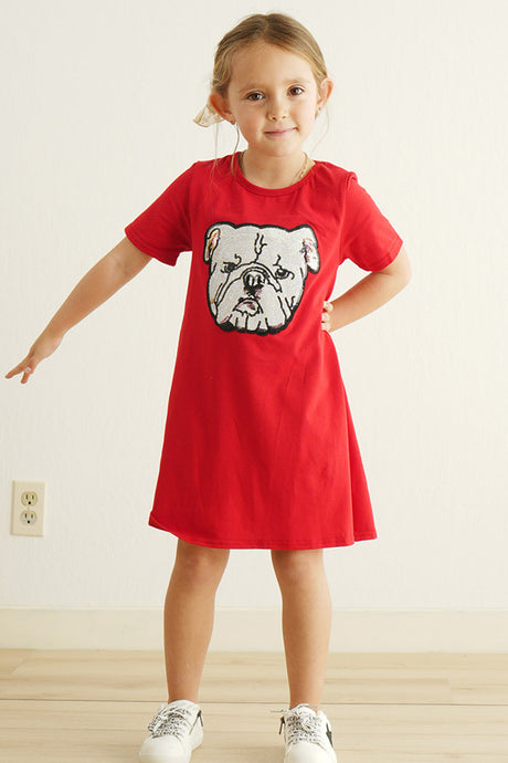 Red geogia bulldog sequin girl dress