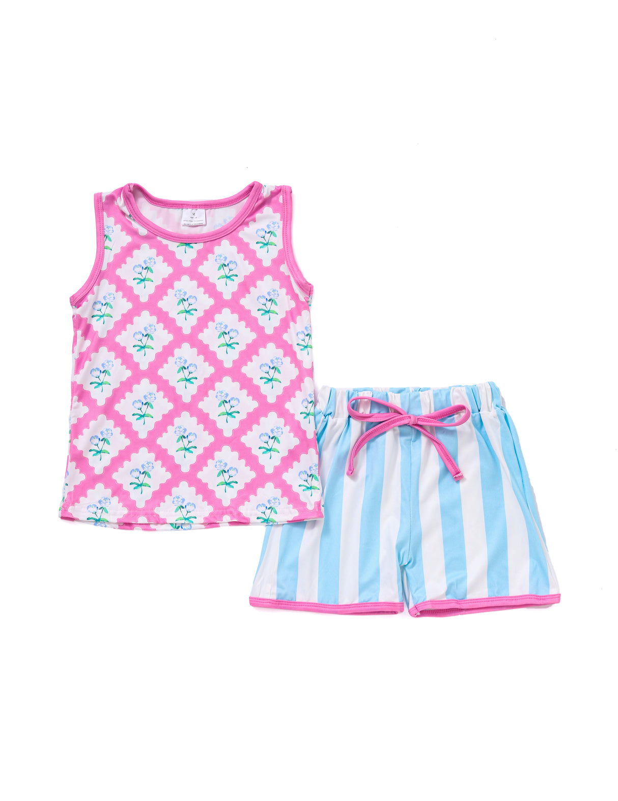 Pink floral print stripe girl shorts set – Honeydewusa