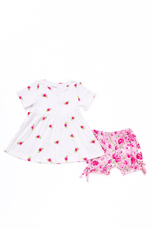 White floral print girl shorts set