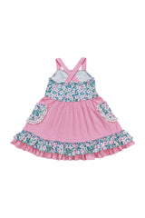 Pink floral strap ruffle dress