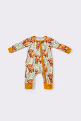 Orange cow zipper romper