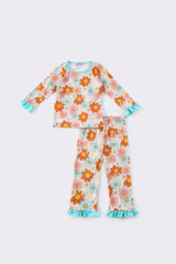 Orange floral ruffle girl pajamas set