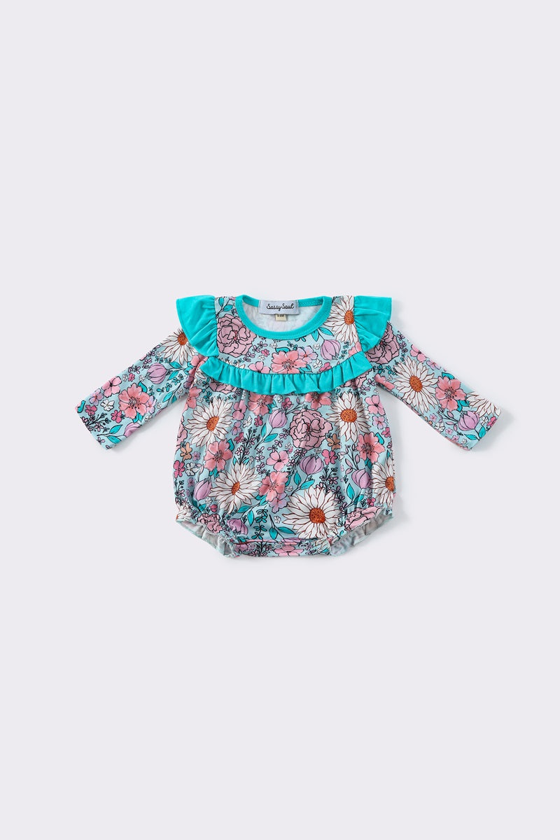 Blue floral ruffle girl bubble