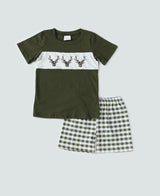 Forest reindeer plaid boy set