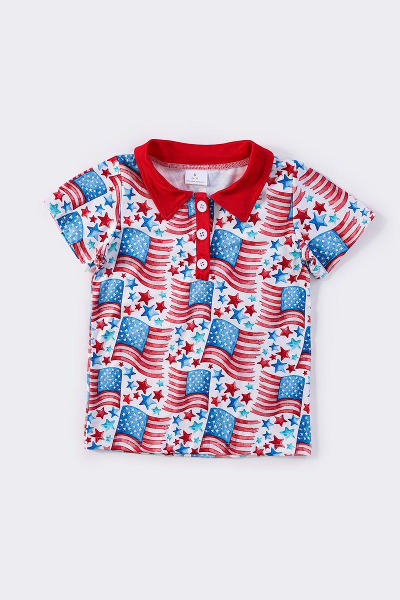 Patriotic flag print boy shirt