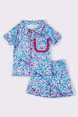 Blue turtle print pajamas women set