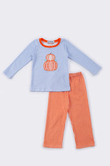 Blue stripe pumpkin applique boy set