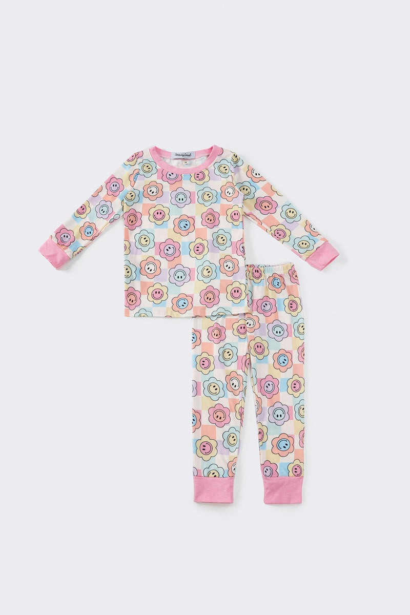 Pink plaid smile girl pajamas set