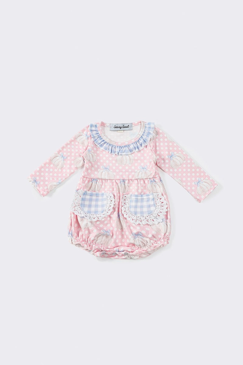 Pink pumpkin plaid ruffle bubble