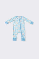 Blue pumpkin boy romper