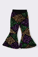 Purple & green sequin mardi gras girl pants