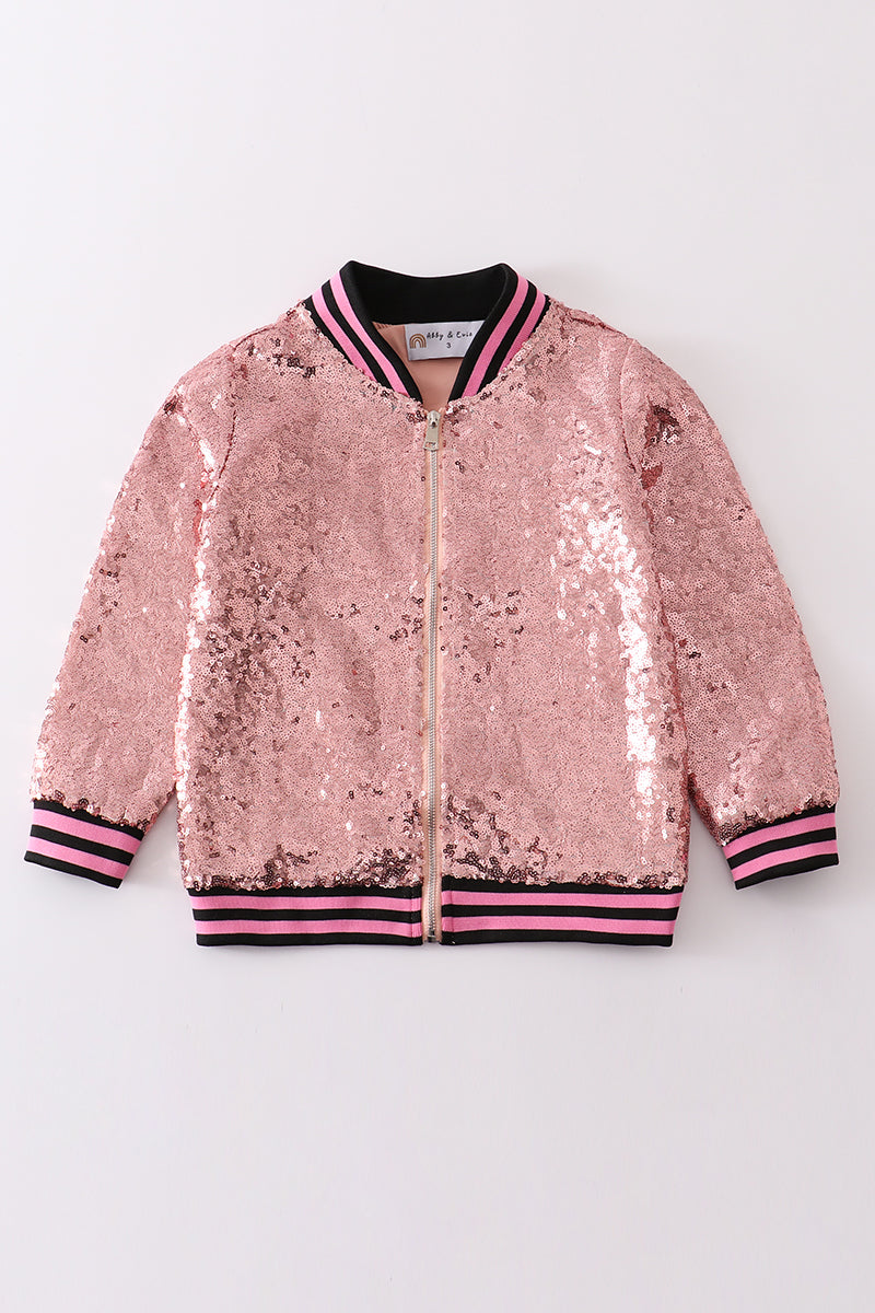 Pink sequin bomber jacket
