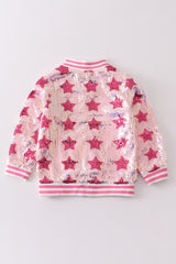 Pink star sequin girl bomber jacket