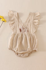 Beige linen floral embroidery  ruffle bubble