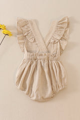 Beige linen floral embroidery  ruffle bubble