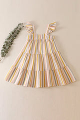 Multicolored stripe tiered ruffle linen dress