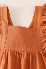 Caramel ruffle linen dress