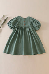 Sage daisy embroidery linen dress