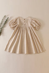 Beige daisy embroidery linen dress